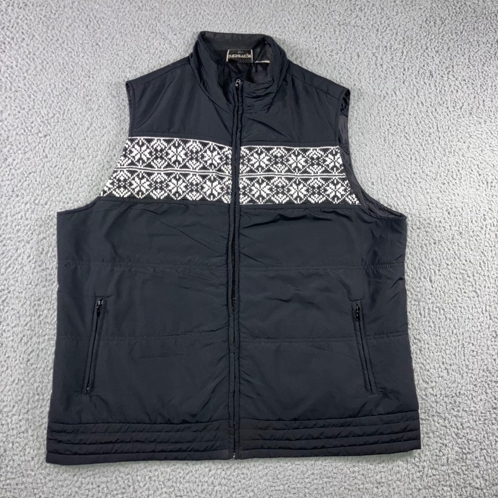 Breckenridge Vest Women XL Black White Fair Isle Pattern Colorblock Full Zip